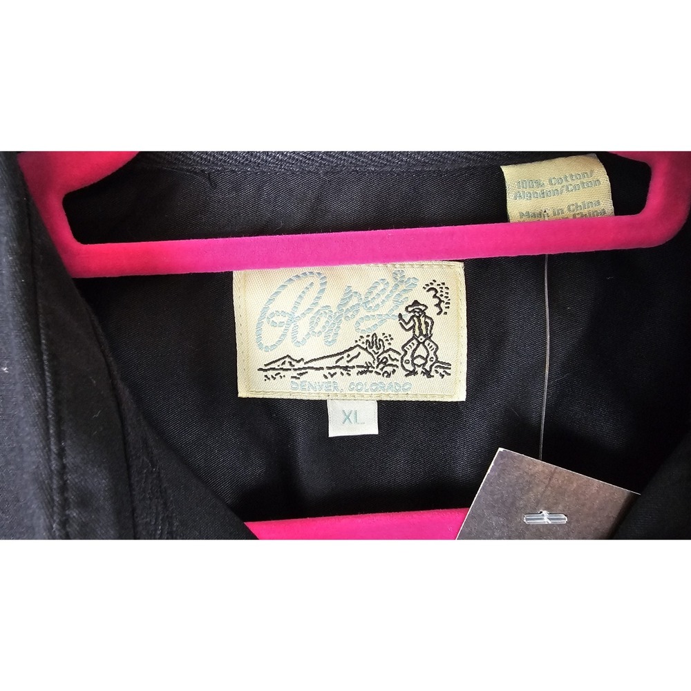 Roper VTG Western Women's XL Black Shirt Beige Embroidered Pearl Snap Cowgirl - Picture 13 of 16